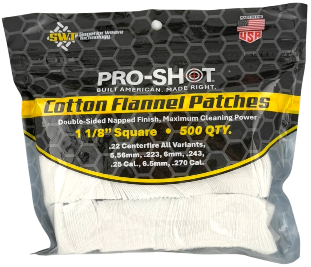 Pro Shot 11/8" Square Patches - .22 Cal. to .270 Cal.