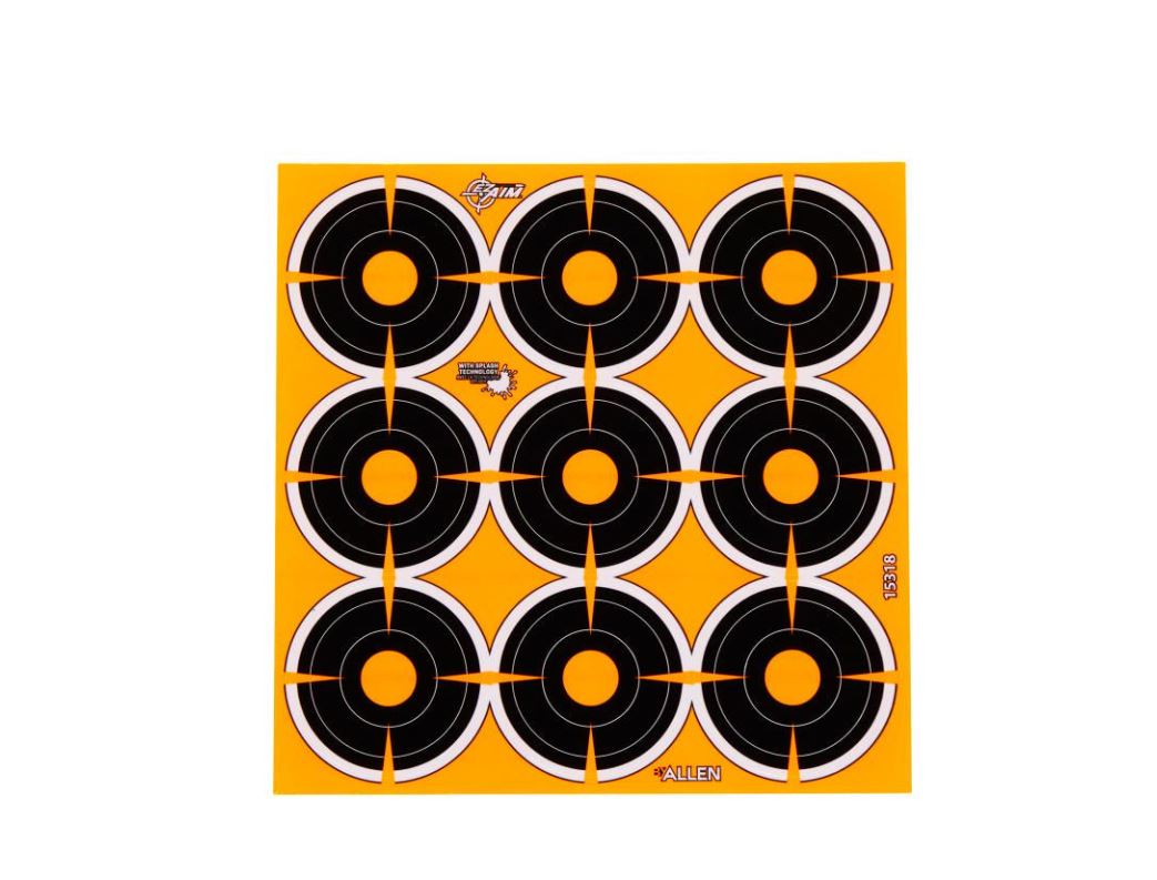 EZ Aim Adhesive Splash Reactive Paper Shooting Targets, 2" Bullseye, 9 Targets Per Sheet, 12-Sheets