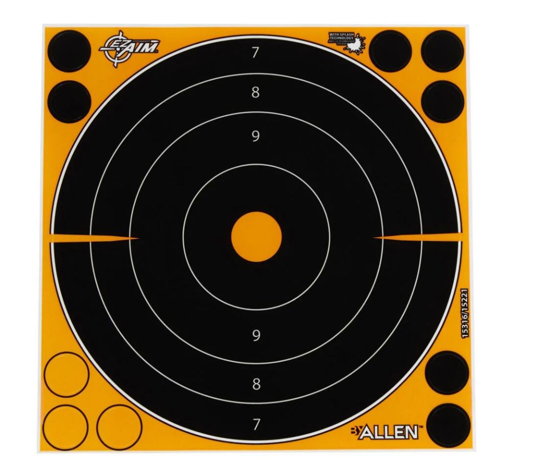 EZ Aim Adhesive Splash Reactive Paper Shooting Targets, Bullseye, 8"W x 8"H, 6-Pack, Black/Orange
