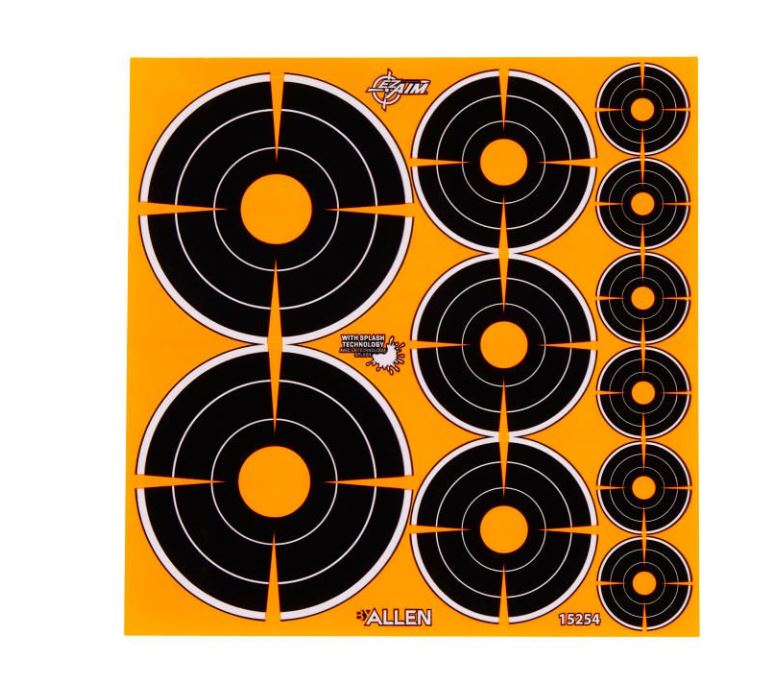 EZ Aim Adhesive Splash Reactive Paper Shooting Targets, Bullseye Target